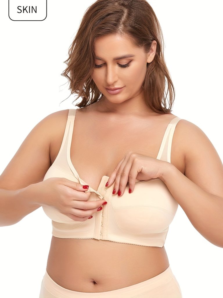 Plus Size Women's Solid Closure Front Padded Mesh Fitness Sports Bra