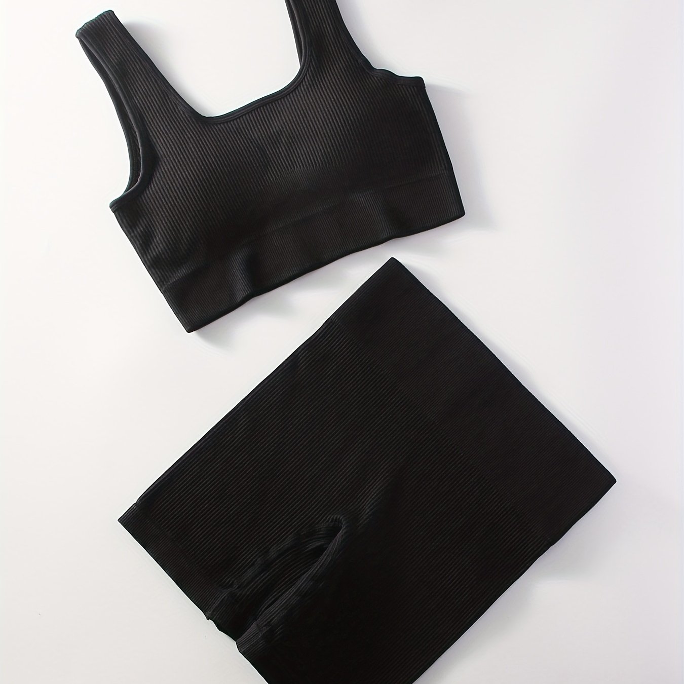 2pcs Women'S Breathable Seamless Yoga Leggings & Bra Set - High-Stretch Ribbed Gym Workout Shorts with Bra, Moisture-Wicking Athletic Outfit for Running, Pilates - الصورة 15