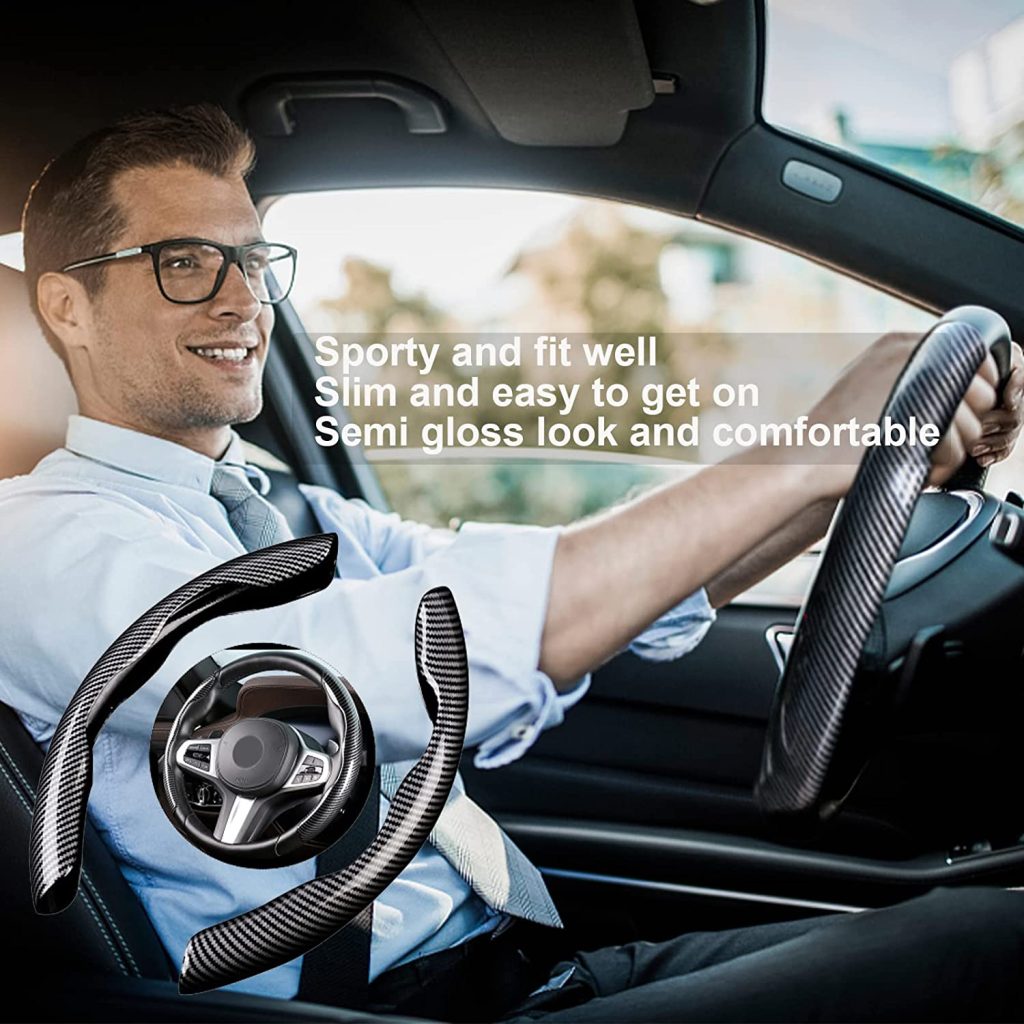 Upgrade Your Driving Experience With A Non-Slip Carbon Fiber Steering Wheel Cover!