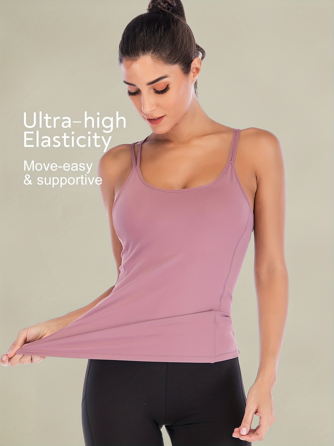 Women's Built In Bra Yoga Tank Top, Longline Sports Bra Camisole Athletic Workout Shirt - الصورة 9