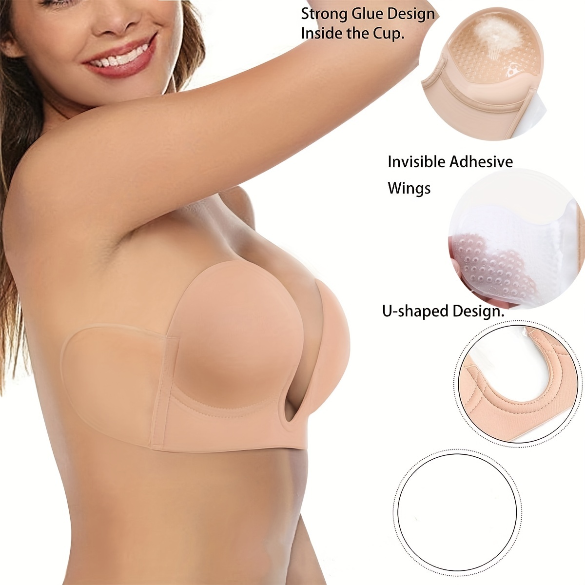 Women'S Reusable Magic Bra with a Plunge Design, Featuring Push-Up, Strapless, And Invisible Adhesive Properties. - الصورة 6