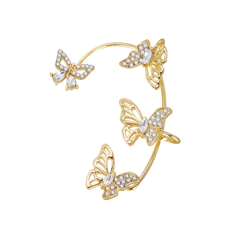Women'S Elegant Butterfly Ear Cuffs - No-Piercing Ear Hooks, Synthetic Gemstone Accents, Everyday & Formal Jewelry for Parties, Weddings, Everyday Outfits - Non-Piercing Ear Clips for Sensitive Light Beige, Party Accessories, Whimsical Design, Delicate Cr - الصورة 10