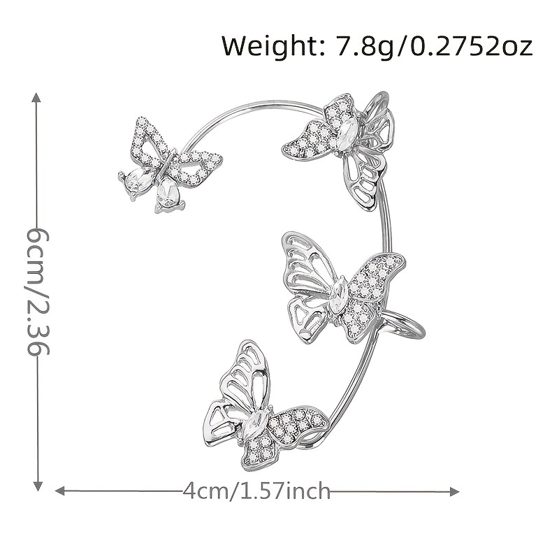 Women'S Elegant Butterfly Ear Cuffs - No-Piercing Ear Hooks, Synthetic Gemstone Accents, Everyday & Formal Jewelry for Parties, Weddings, Everyday Outfits - Non-Piercing Ear Clips for Sensitive Light Beige, Party Accessories, Whimsical Design, Delicate Cr - الصورة 6