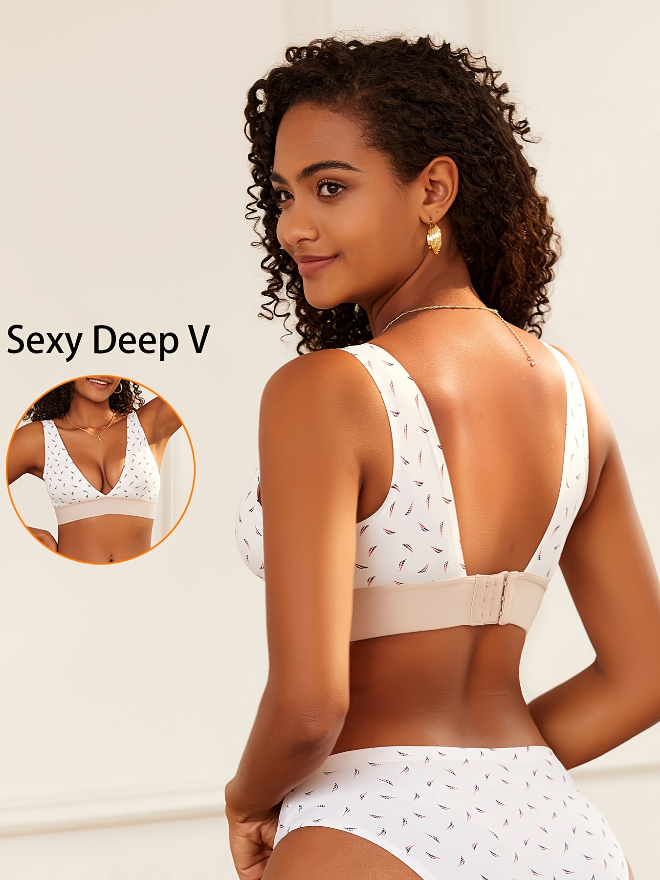 Seamless Plunge Bra, Comfy & Breathable Deep V Wireless Bra, Women's Lingerie & Underwear - الصورة 9