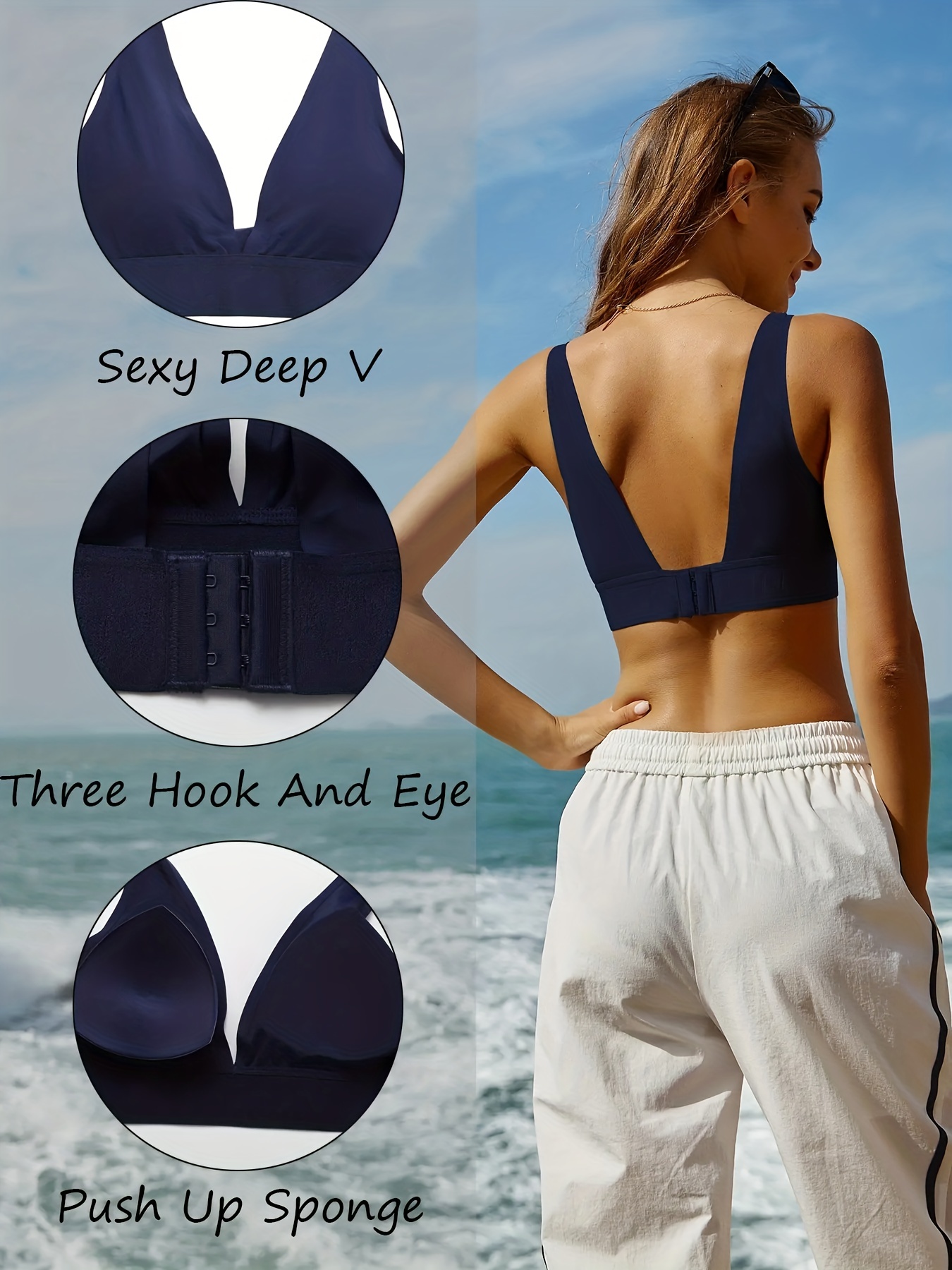 Seamless Plunge Bra, Comfy & Breathable Deep V Wireless Bra, Women's Lingerie & Underwear - الصورة 6