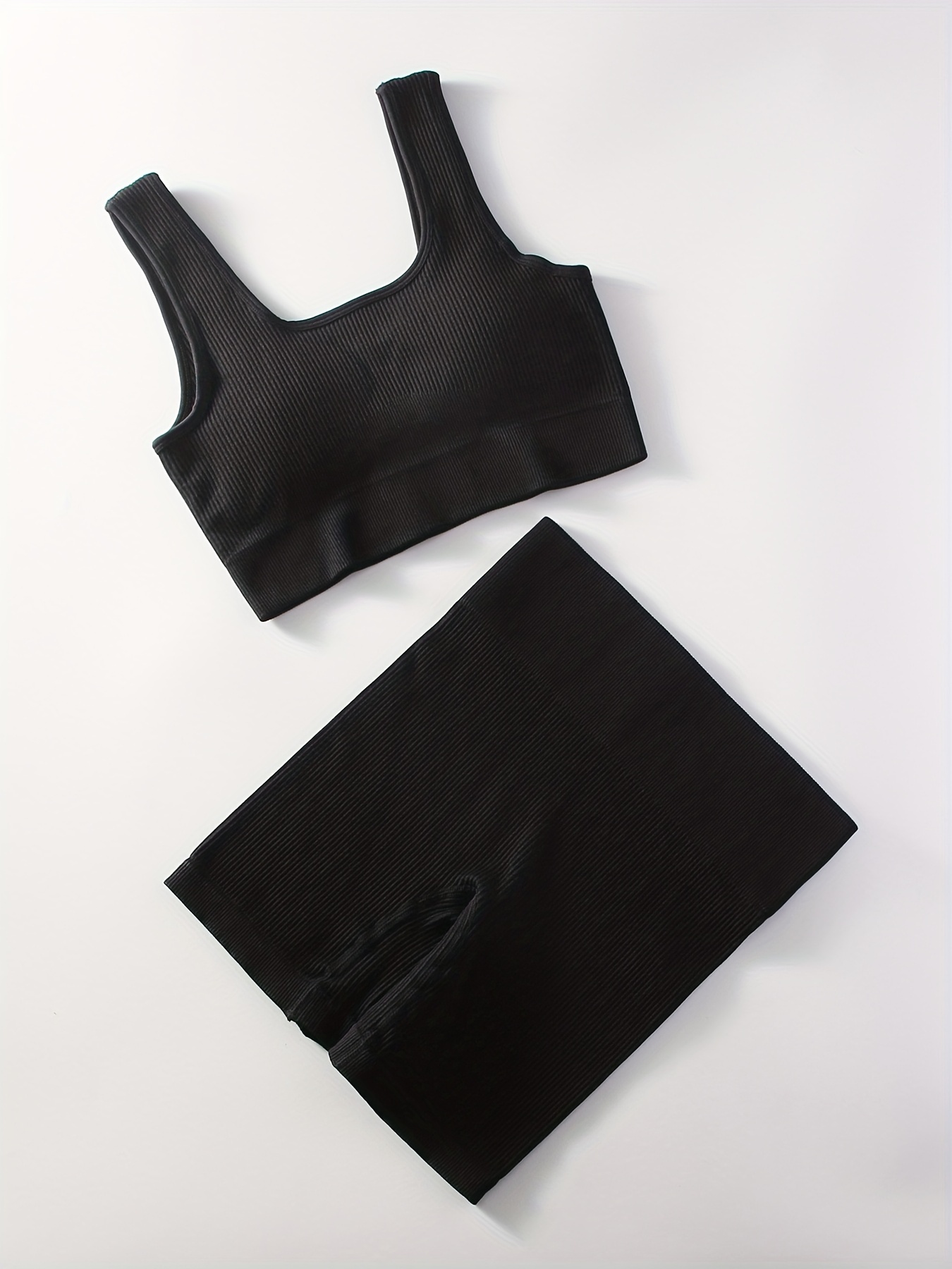 2pcs Women'S Breathable Seamless Yoga Leggings & Bra Set - High-Stretch Ribbed Gym Workout Shorts with Bra, Moisture-Wicking Athletic Outfit for Running, Pilates - الصورة 4