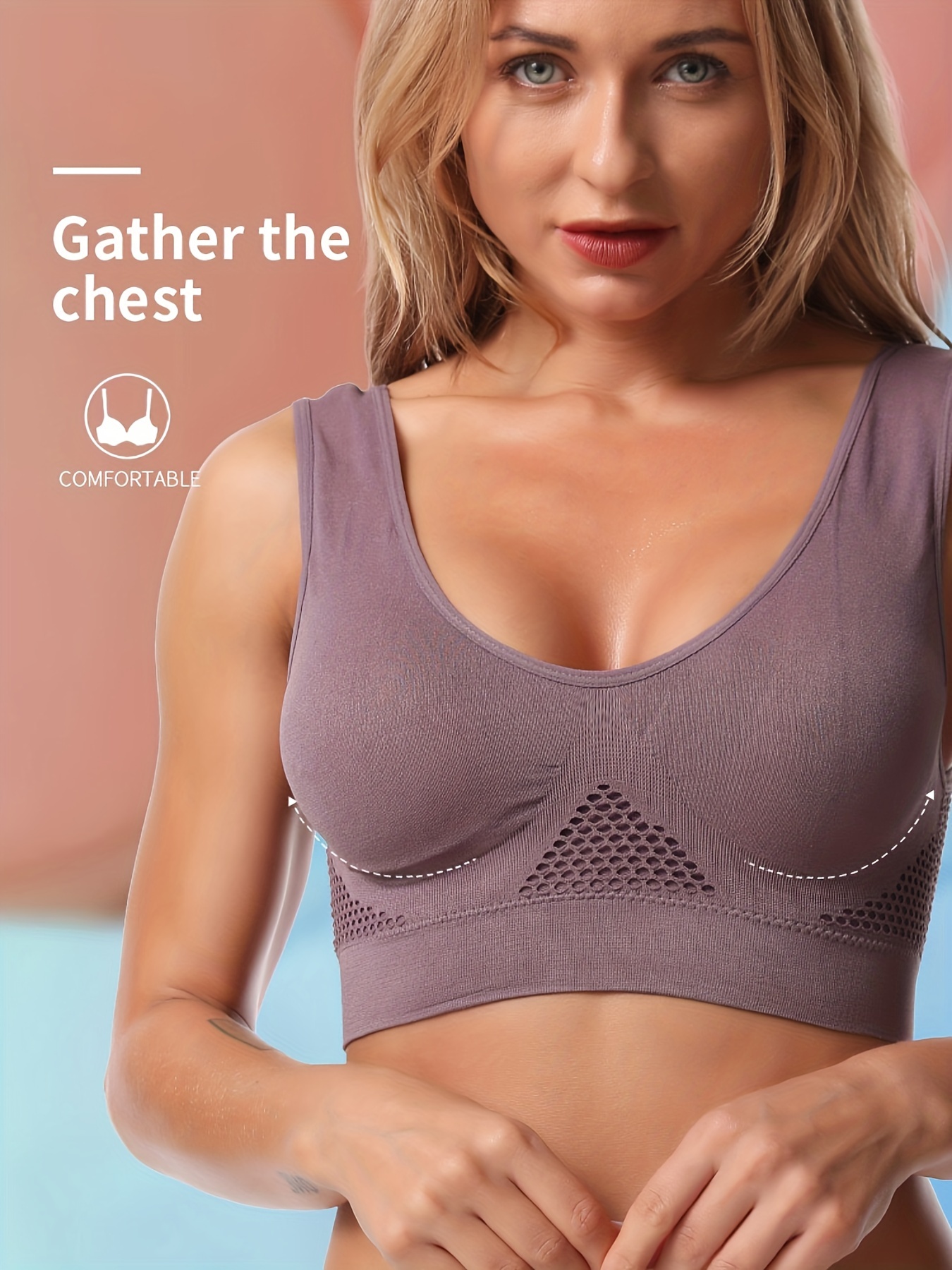 Bras for Women Seamless Bra with Pads Easy Comfort Bra Everyday Push Up Bralette Vest Wireless Brassiere Bra - الصورة 7
