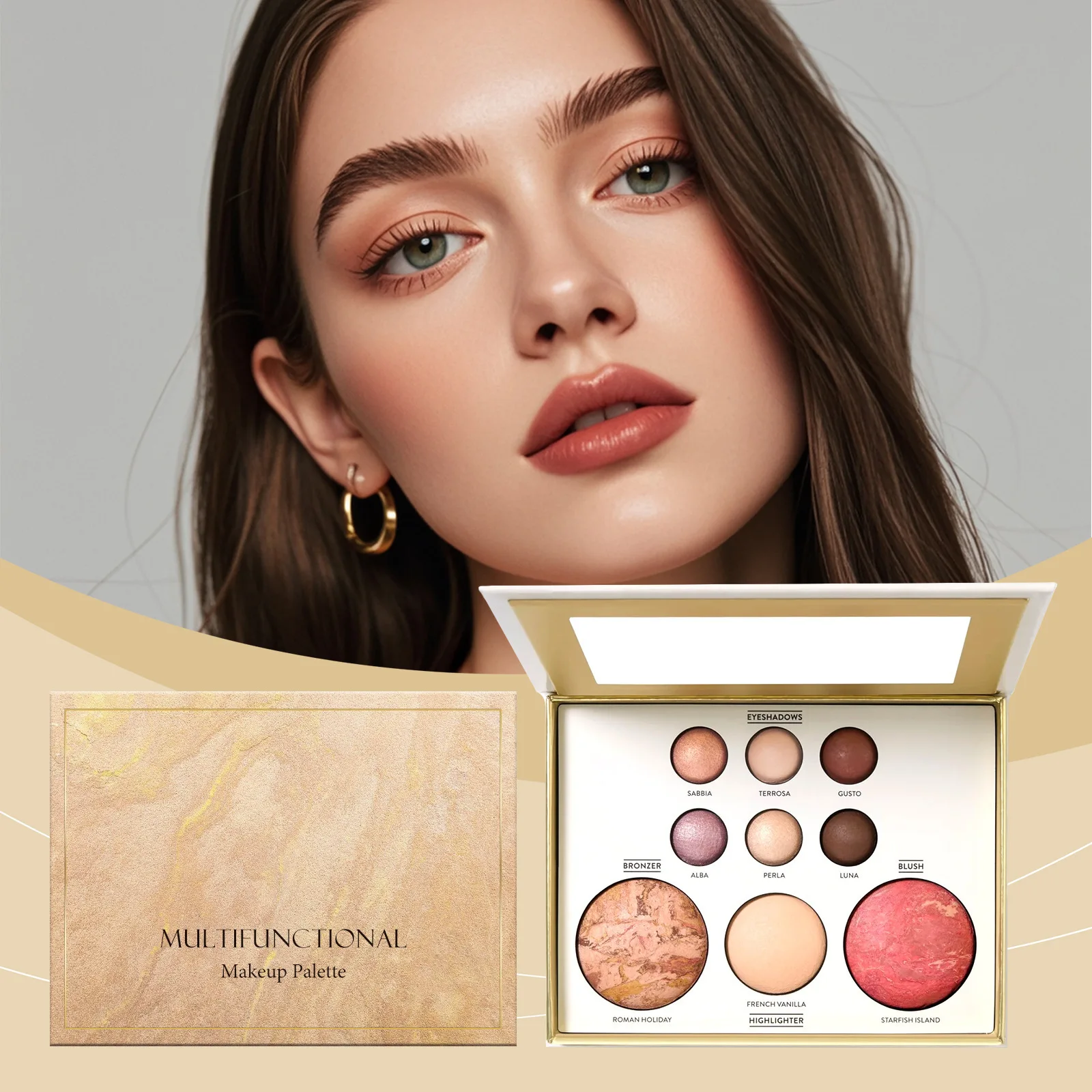 Makeup Set Multiple Functions Easy Carry Eyes Shadow Powder Blusher Highlight Brightening Sleeping Silkworm Facial Makeup Board - الصورة 2