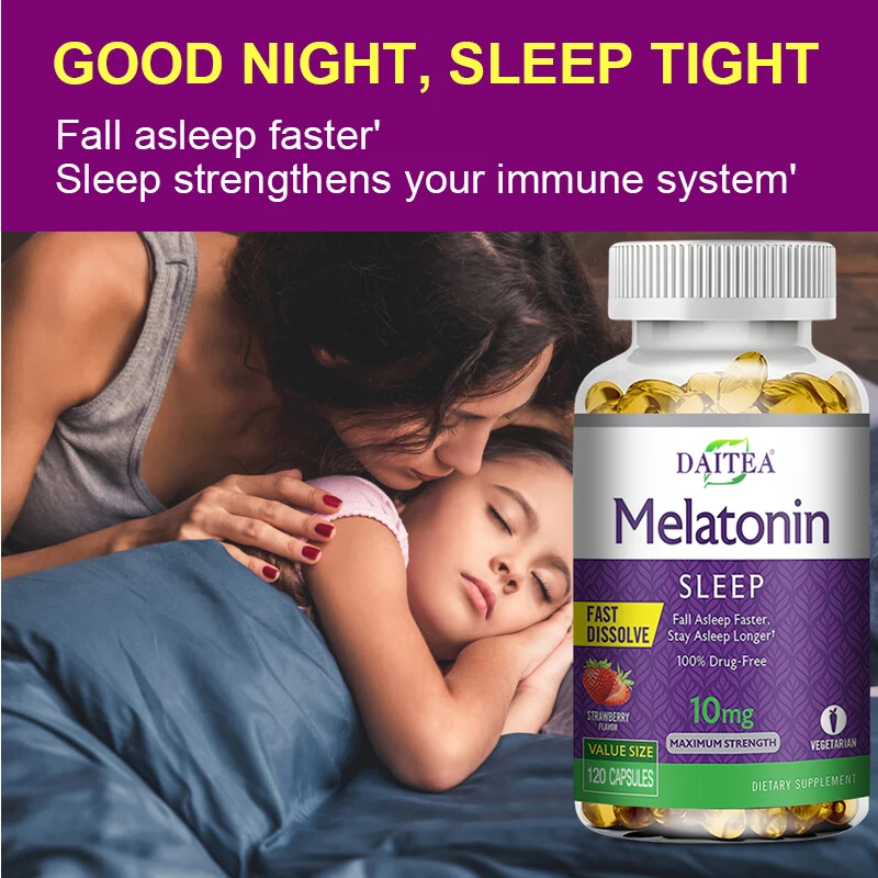 Daitea Melatonin 10mg, Sleep Dietary Supplement, 120 Strawberry Flavored Capsules, Contains Melatonin - Healthy Sleep - الصورة 15