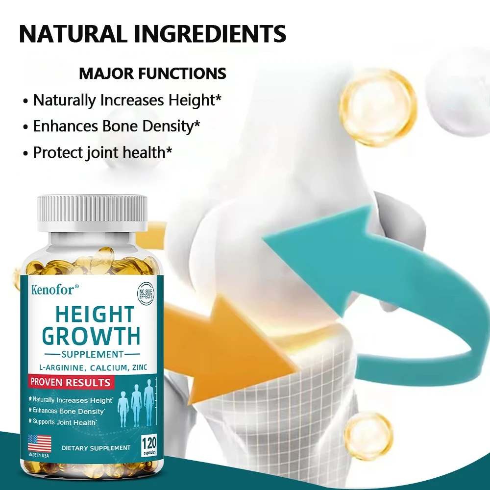Natural Height Growth Calcium Vitamin D Supplement Vegetarian Capsules, Increase Bone Strength, Height Promoter Capsules Adults - الصورة 4