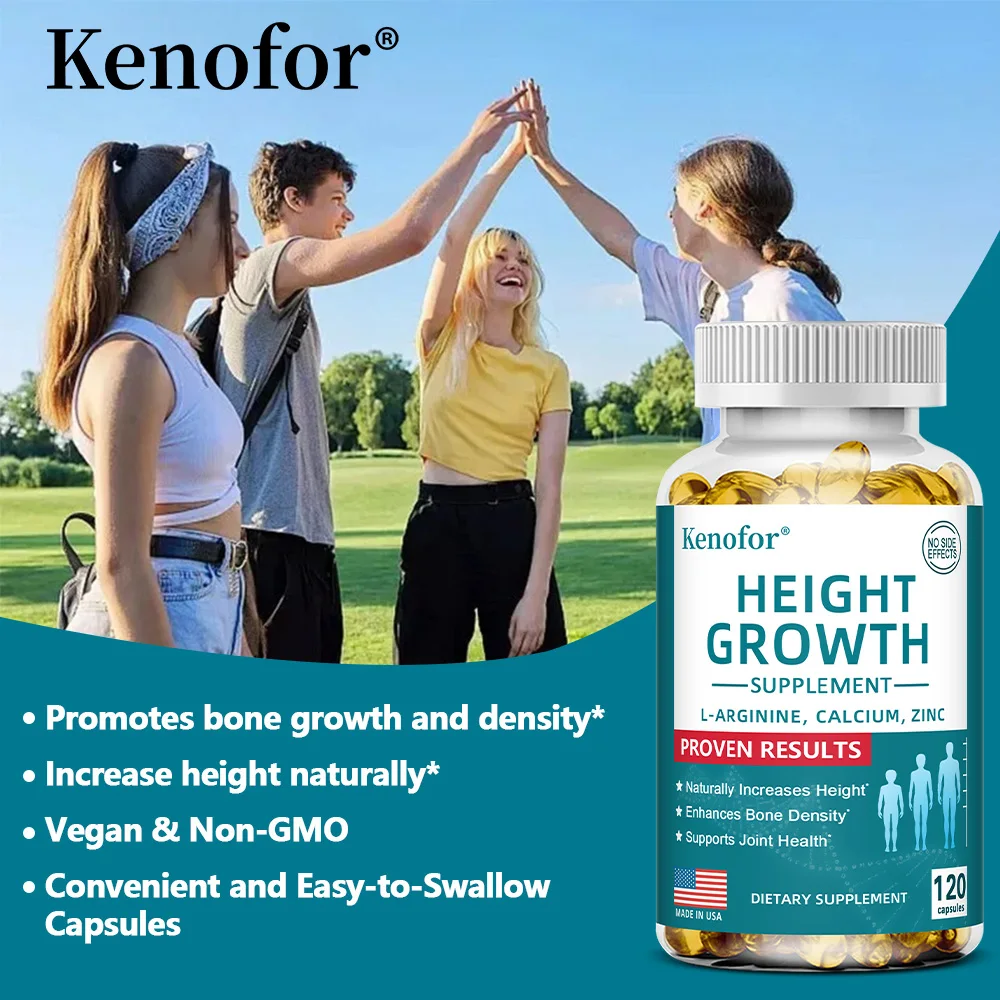 Natural Height Growth Calcium Vitamin D Supplement Vegetarian Capsules, Increase Bone Strength, Height Promoter Capsules Adults - الصورة 2