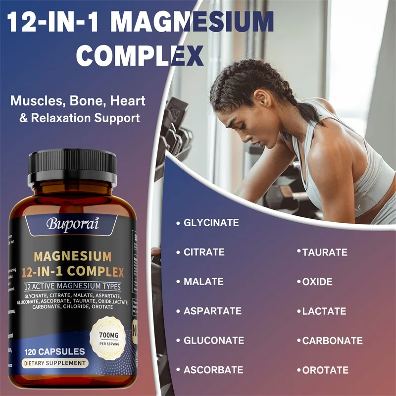 Magnesium Complex Capsules - Bone & Heart Health Supplement, Sleep Support,Muscle Relaxation,Stress & Anxiety Relief - الصورة 5