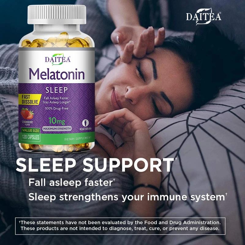 Daitea Melatonin 10mg, Sleep Dietary Supplement, 120 Strawberry Flavored Capsules, Contains Melatonin - Healthy Sleep - الصورة 13