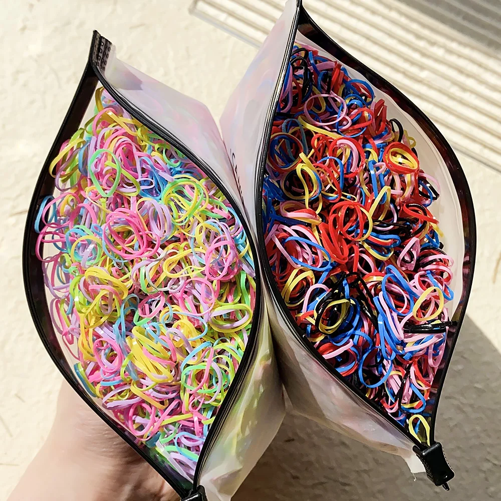 500/1000/2000pcs Girls Colourful Disposable Rubber Band Hair Ties Headband Children Ponytail Holder Bands Kids Hair Accessories - الصورة 31