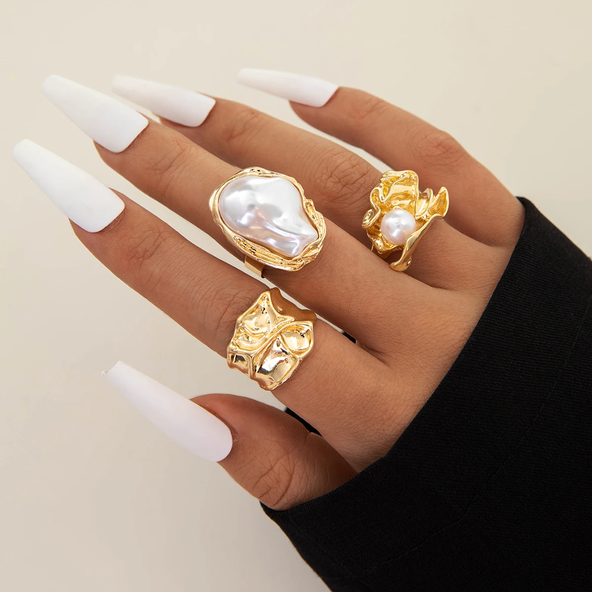 Tocona 2024 New Fashion Luxury Imitation Pearl Open Ring Sets for Women Elegant Gold Color Ring Party Jewelry Accessories - الصورة 14