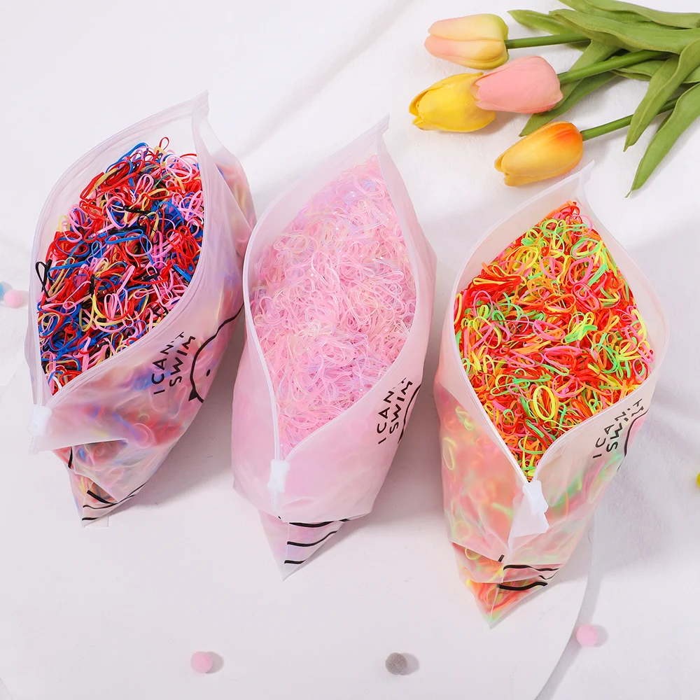 500/1000/2000pcs Girls Colourful Disposable Rubber Band Hair Ties Headband Children Ponytail Holder Bands Kids Hair Accessories - الصورة 43