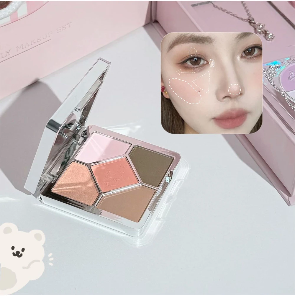 ART VALUE 7PC Makeup Sets Include 3 Colors Matte Lip Mud,1 Pressed Powder,1 Blush,1 Eyes Palette,1 Necklace Beauty Makeup Sets - الصورة 16