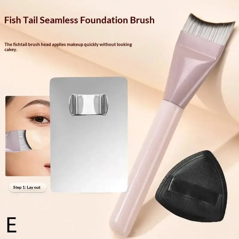 Makeup Foundation Brush Cosmetic Makeup Tool Kits Foundation Brush +Makeup Palette + Black Powder Puff Set - الصورة 8