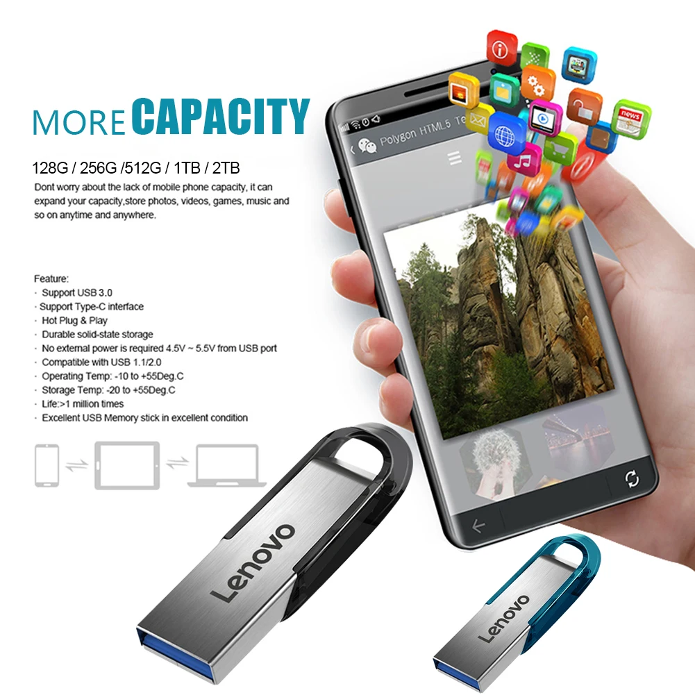 Lenovo Flash Drives 2TB Usb 3.0 Mini High Speed Metal Pendrive 1TB 512GB Stick Portable Drive Waterproof Memoria Storage U Disk - الصورة 11