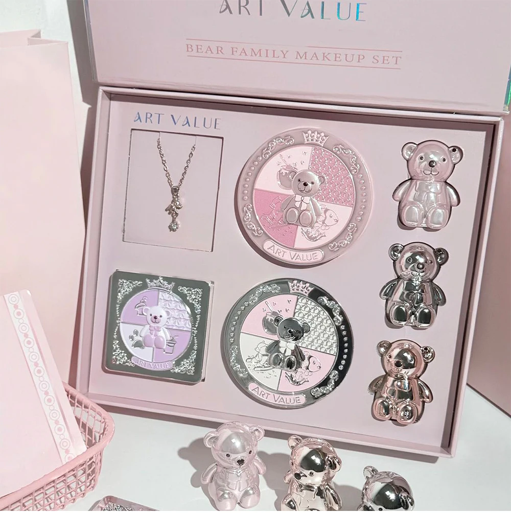 ART VALUE 7PC Makeup Sets Include 3 Colors Matte Lip Mud,1 Pressed Powder,1 Blush,1 Eyes Palette,1 Necklace Beauty Makeup Sets - الصورة 13