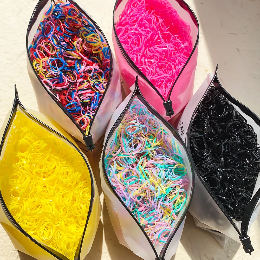 500/1000/2000pcs Girls Colourful Disposable Rubber Band Hair Ties Headband Children Ponytail Holder Bands Kids Hair Accessories - الصورة 34