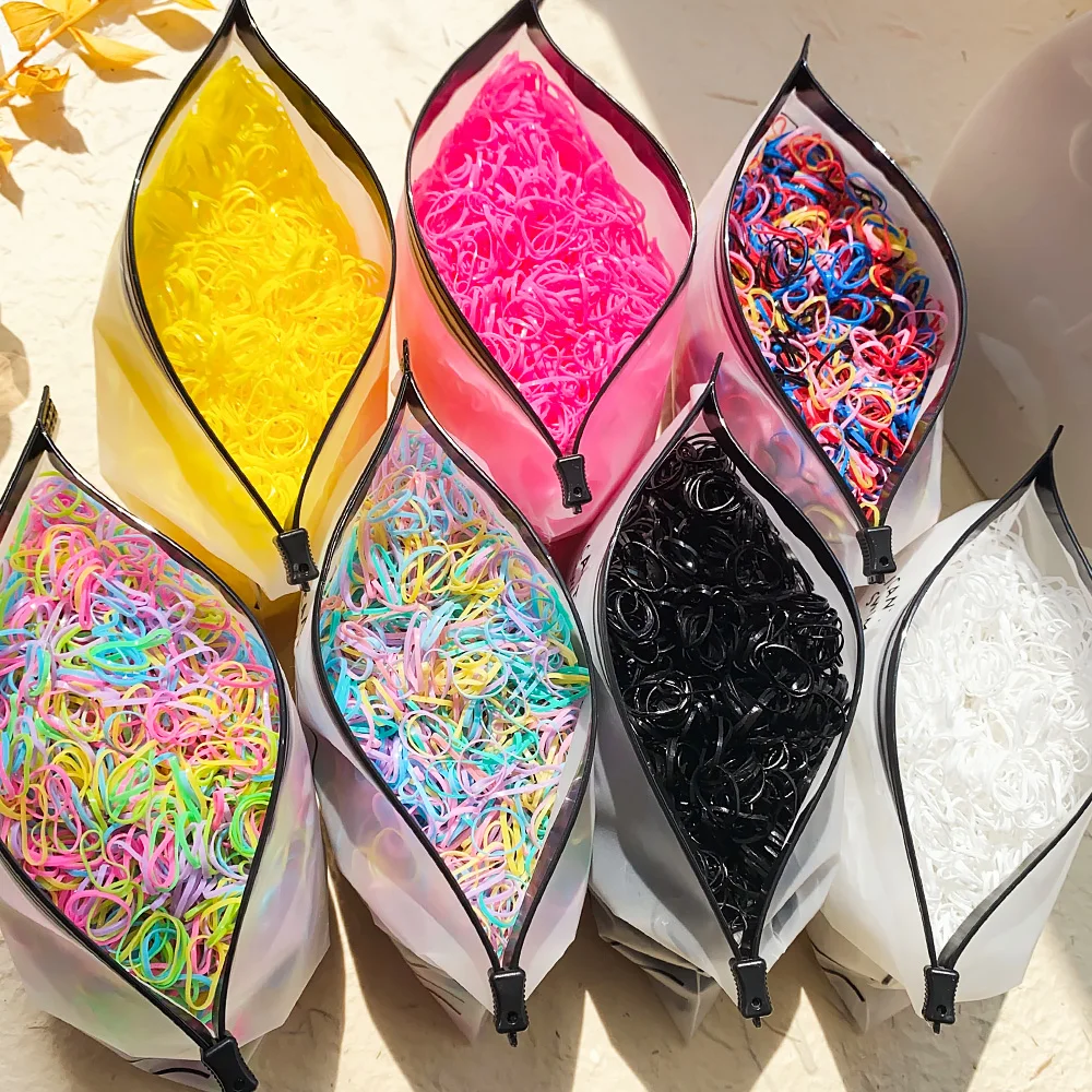 500/1000/2000pcs Girls Colourful Disposable Rubber Band Hair Ties Headband Children Ponytail Holder Bands Kids Hair Accessories - الصورة 28