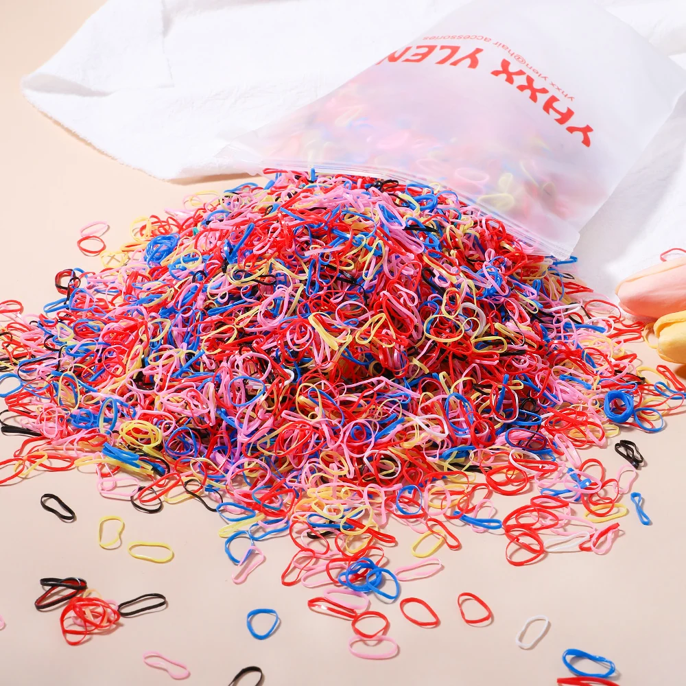 500/1000/2000pcs Girls Colourful Disposable Rubber Band Hair Ties Headband Children Ponytail Holder Bands Kids Hair Accessories - الصورة 38