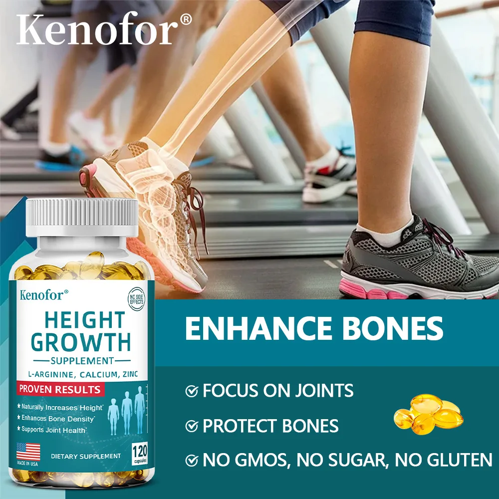 Natural Height Growth Calcium Vitamin D Supplement Vegetarian Capsules, Increase Bone Strength, Height Promoter Capsules Adults - الصورة 3
