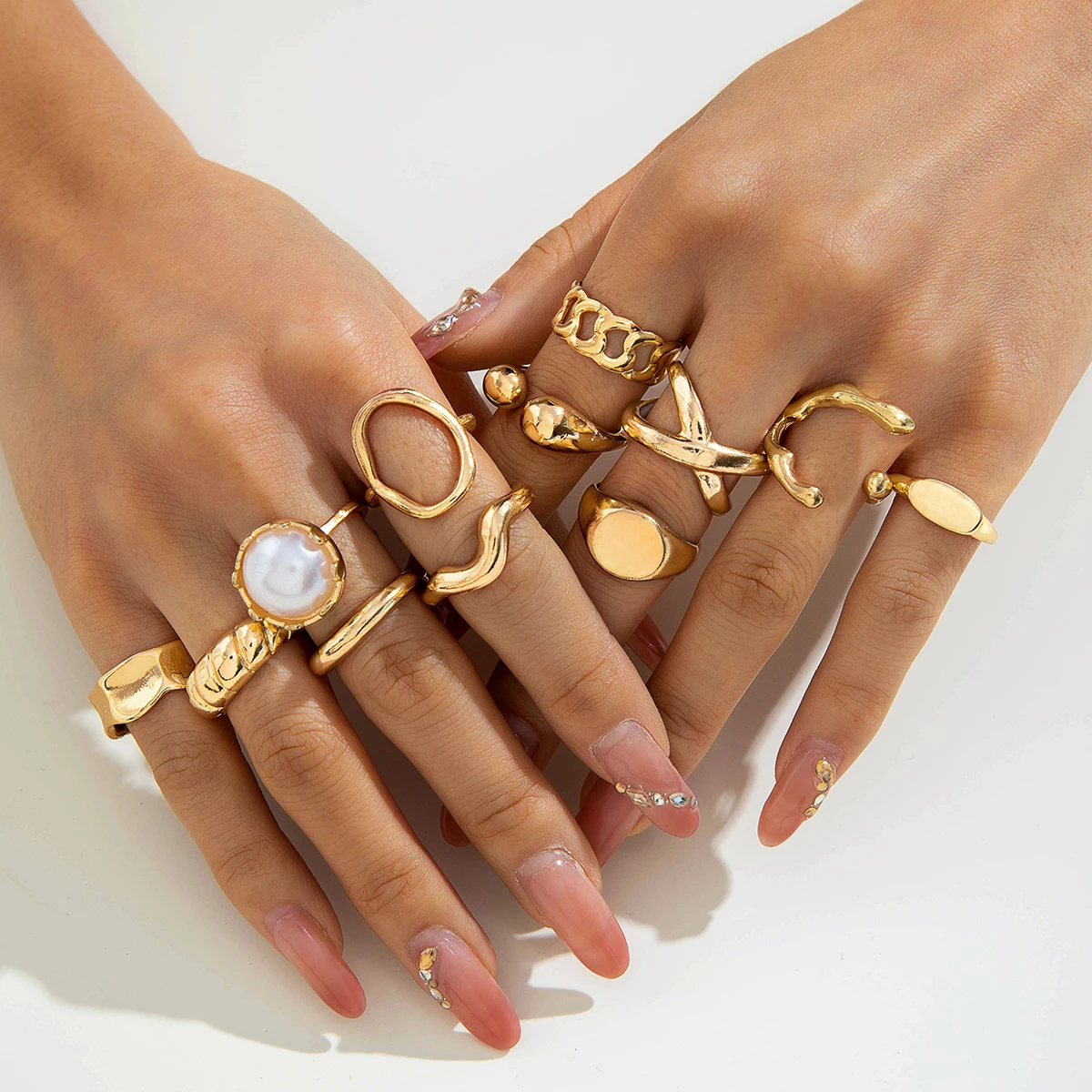 Tocona 2024 New Fashion Luxury Imitation Pearl Open Ring Sets for Women Elegant Gold Color Ring Party Jewelry Accessories - الصورة 5