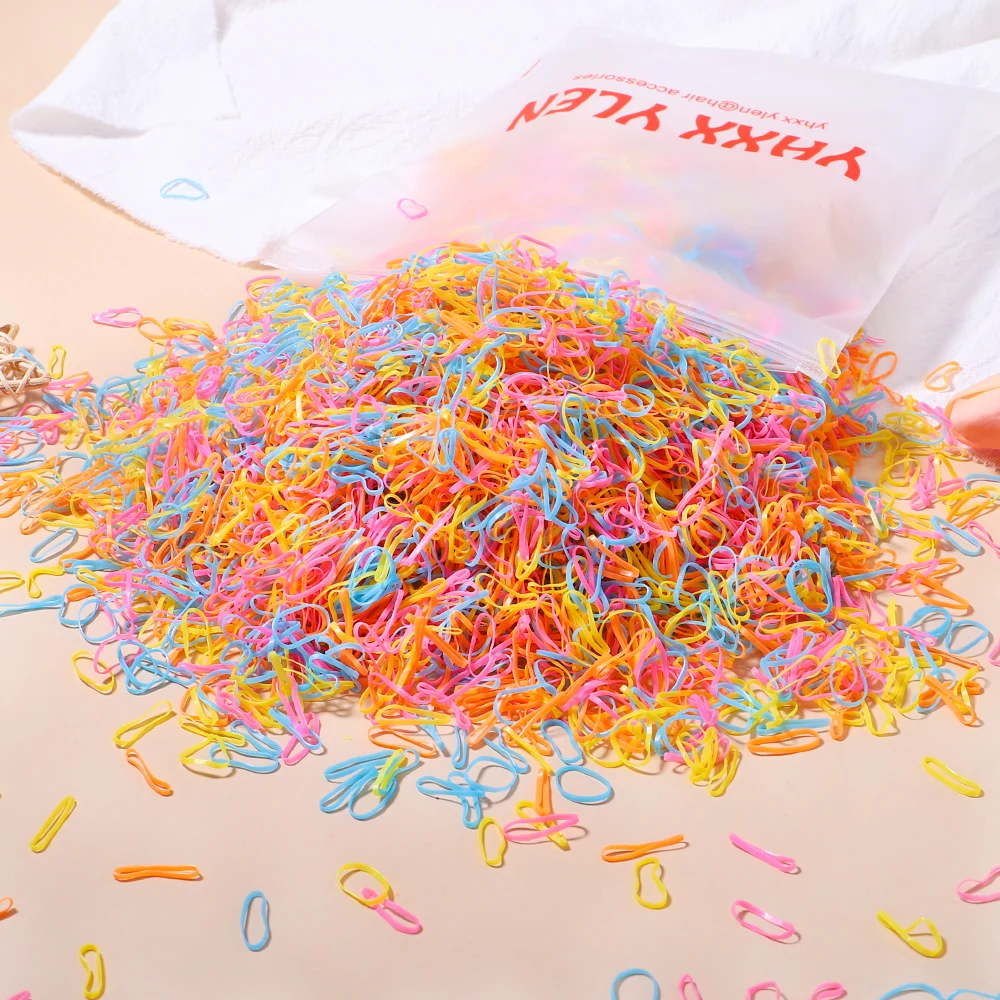 500/1000/2000pcs Girls Colourful Disposable Rubber Band Hair Ties Headband Children Ponytail Holder Bands Kids Hair Accessories - الصورة 10