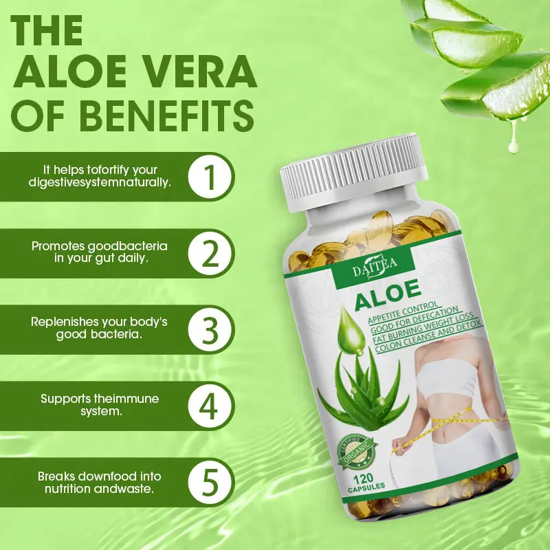 Aloe Vera Extract Capsules - Powerful Detoxification and Cleansing, Supports Weight Management, Enhances Immunity, 120 Capsules - الصورة 4
