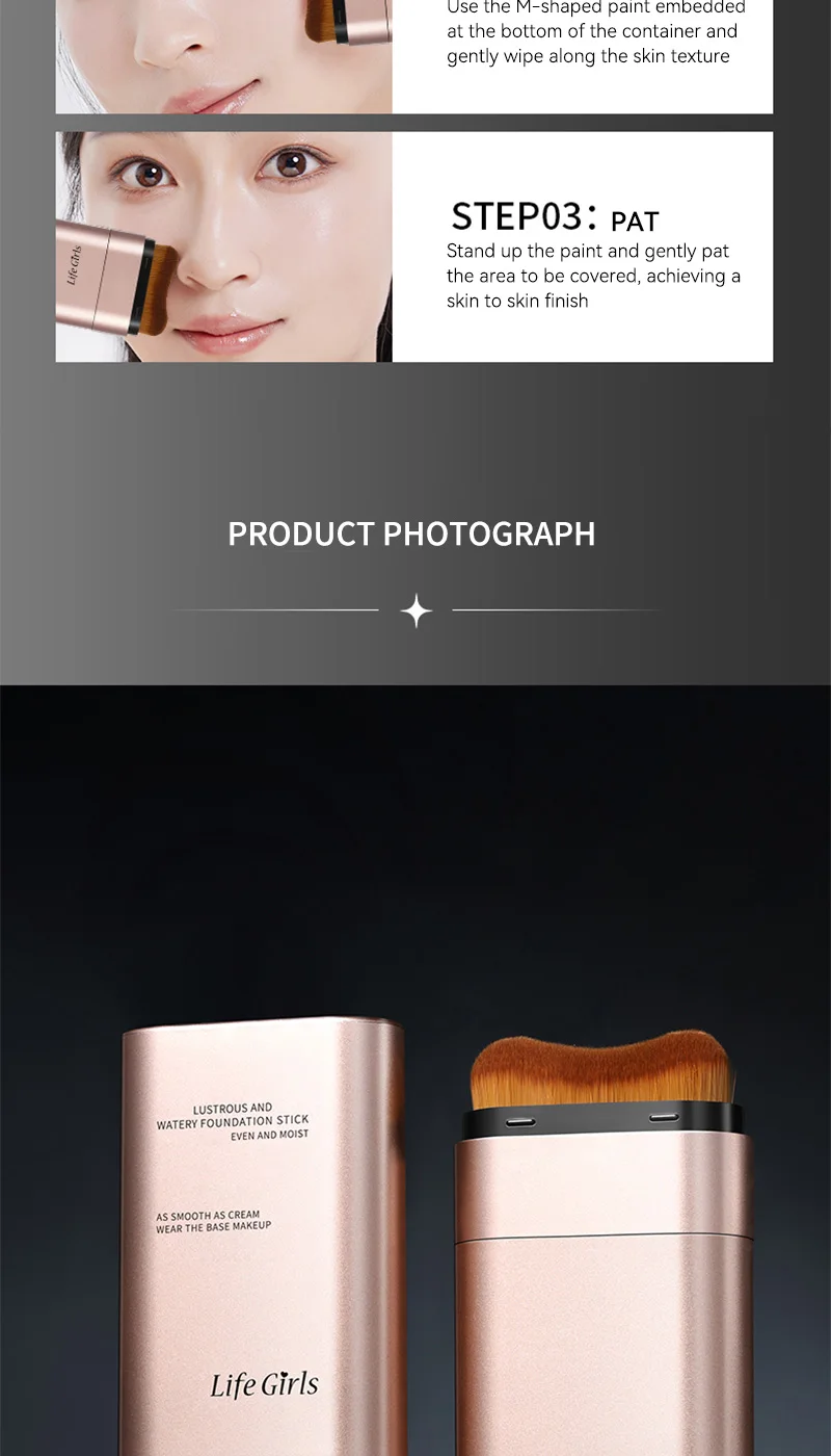 Light and Moist Hydrating Foundation, Natural-Looking, Moisturizing, Shiny, Thin and Lightweight, Double-Headed Makeup Foundation That Rotates for Easy Use, with Its Own Brush, Waterproof, Easy to Apply Makeup, and Easy for Beginners to Use. - الصورة 18