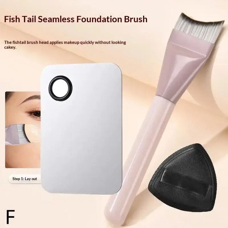 Makeup Foundation Brush Cosmetic Makeup Tool Kits Foundation Brush +Makeup Palette + Black Powder Puff Set - الصورة 11