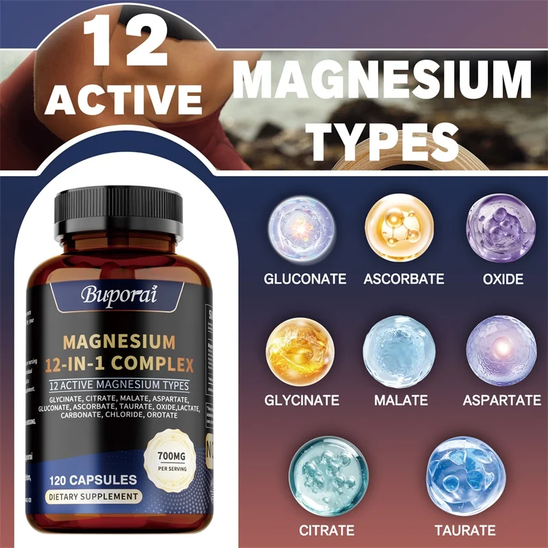 Magnesium Complex Capsules - Bone & Heart Health Supplement, Sleep Support,Muscle Relaxation,Stress & Anxiety Relief - الصورة 3