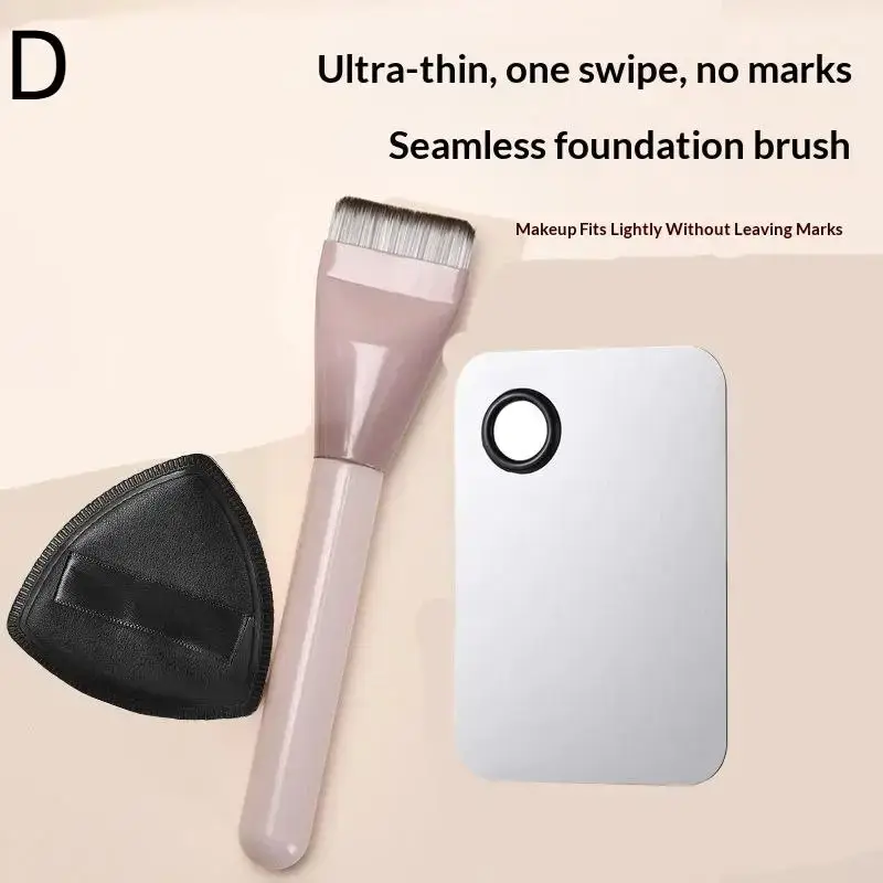 Makeup Foundation Brush Cosmetic Makeup Tool Kits Foundation Brush +Makeup Palette + Black Powder Puff Set - الصورة 7