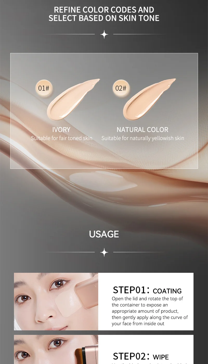 Light and Moist Hydrating Foundation, Natural-Looking, Moisturizing, Shiny, Thin and Lightweight, Double-Headed Makeup Foundation That Rotates for Easy Use, with Its Own Brush, Waterproof, Easy to Apply Makeup, and Easy for Beginners to Use. - الصورة 17