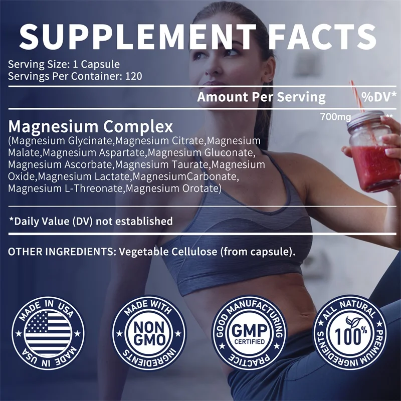 Magnesium Complex Capsules - Bone & Heart Health Supplement, Sleep Support,Muscle Relaxation,Stress & Anxiety Relief - الصورة 2