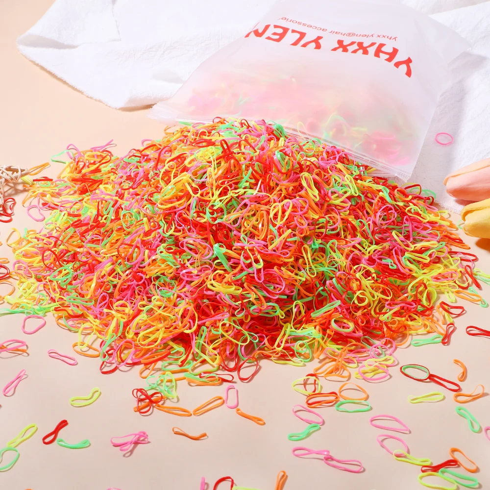 500/1000/2000pcs Girls Colourful Disposable Rubber Band Hair Ties Headband Children Ponytail Holder Bands Kids Hair Accessories - الصورة 11