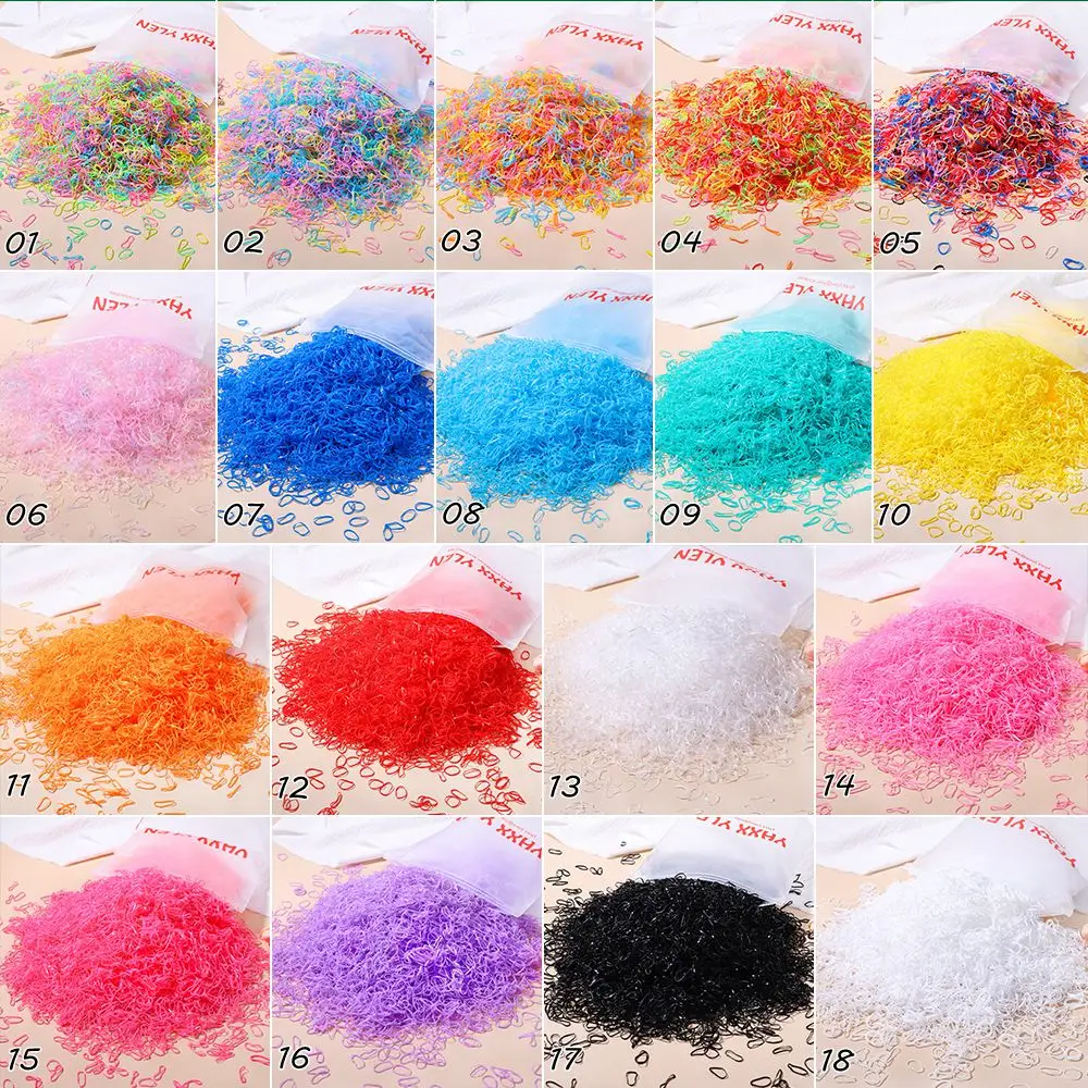 500/1000/2000pcs Girls Colourful Disposable Rubber Band Hair Ties Headband Children Ponytail Holder Bands Kids Hair Accessories - الصورة 36
