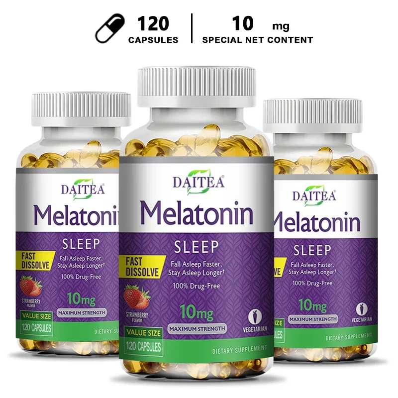 Daitea Melatonin 10mg, Sleep Dietary Supplement, 120 Strawberry Flavored Capsules, Contains Melatonin - Healthy Sleep - الصورة 7