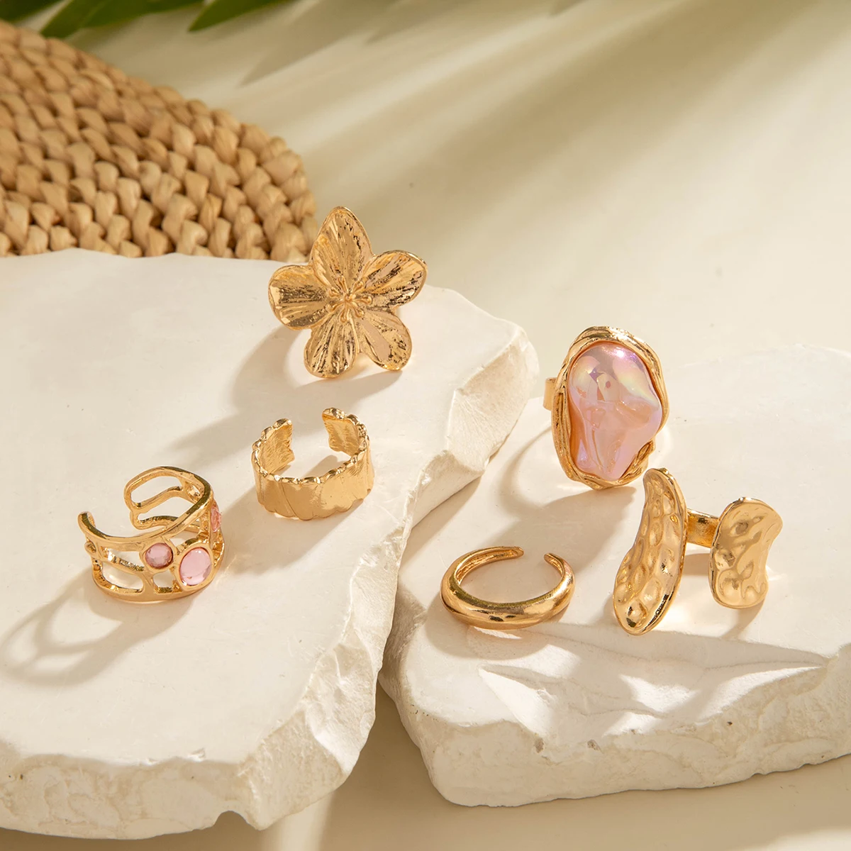 Tocona 2024 New Fashion Luxury Imitation Pearl Open Ring Sets for Women Elegant Gold Color Ring Party Jewelry Accessories - الصورة 23