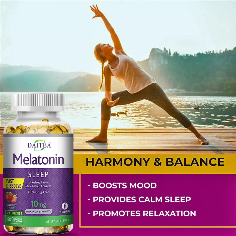 Daitea Melatonin 10mg, Sleep Dietary Supplement, 120 Strawberry Flavored Capsules, Contains Melatonin - Healthy Sleep - الصورة 16
