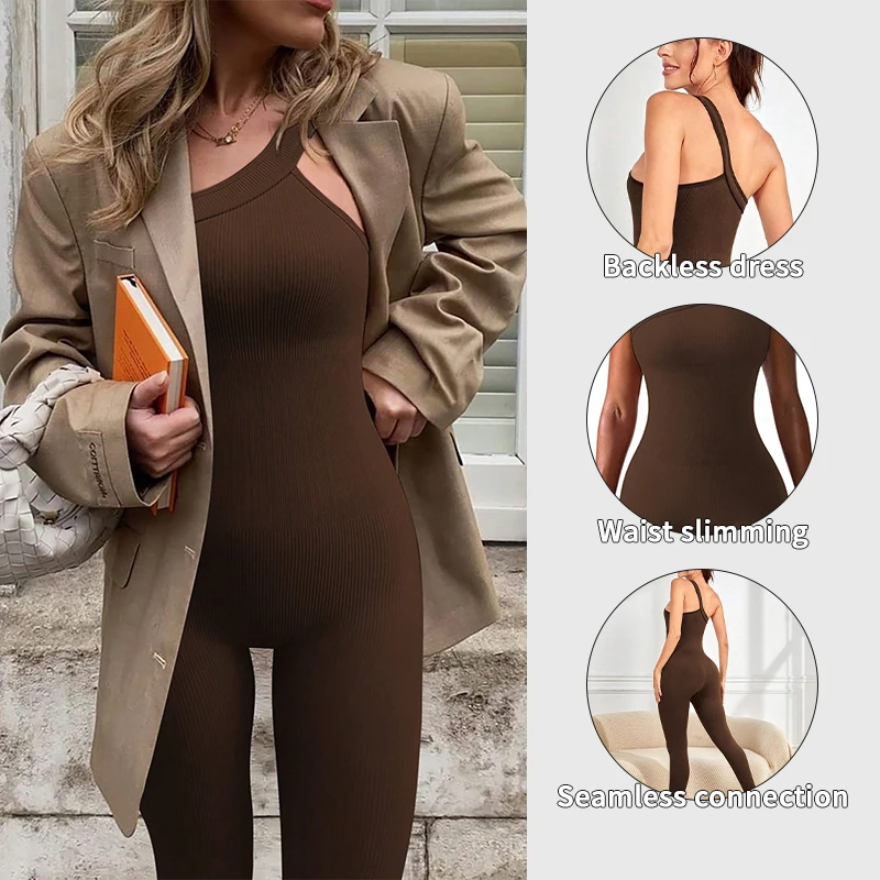 Women Yoga Jumpsuits Workout Ribbed One Shoulder One Piece Sport Jumpsuits - الصورة 9