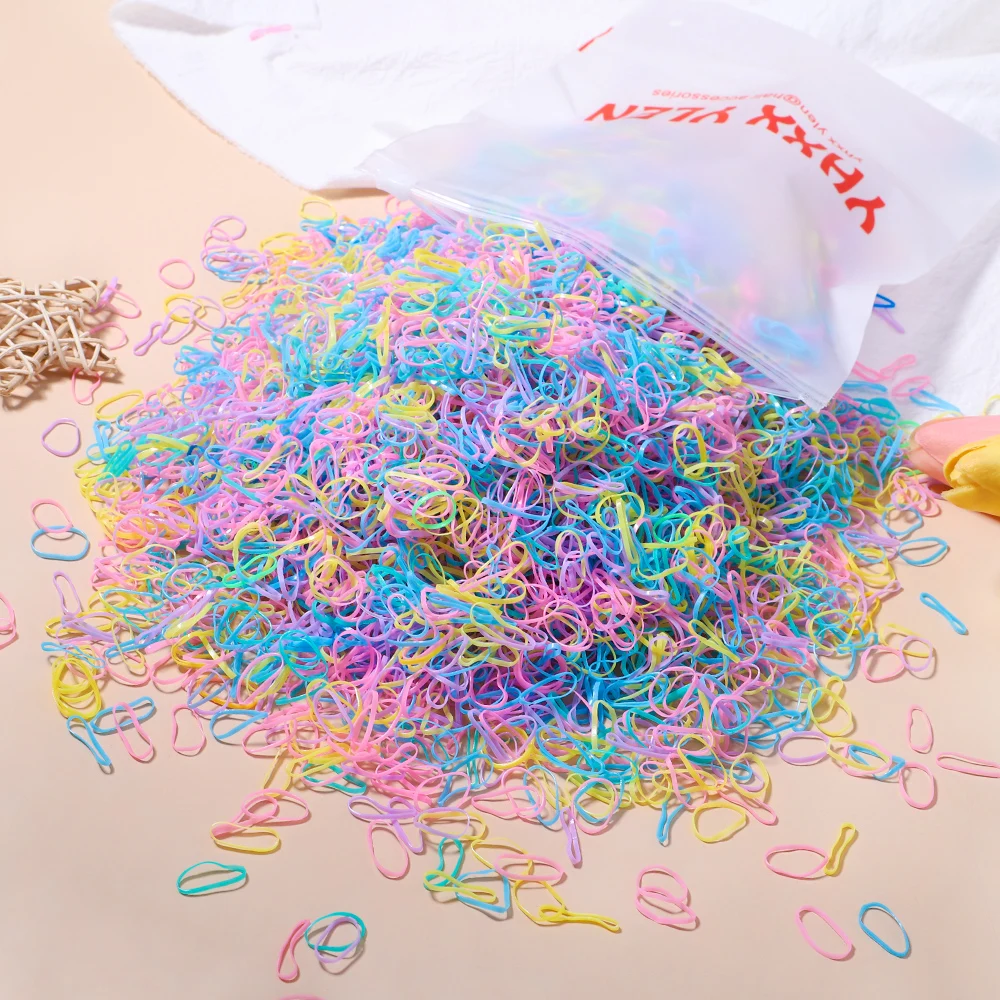 500/1000/2000pcs Girls Colourful Disposable Rubber Band Hair Ties Headband Children Ponytail Holder Bands Kids Hair Accessories - الصورة 8