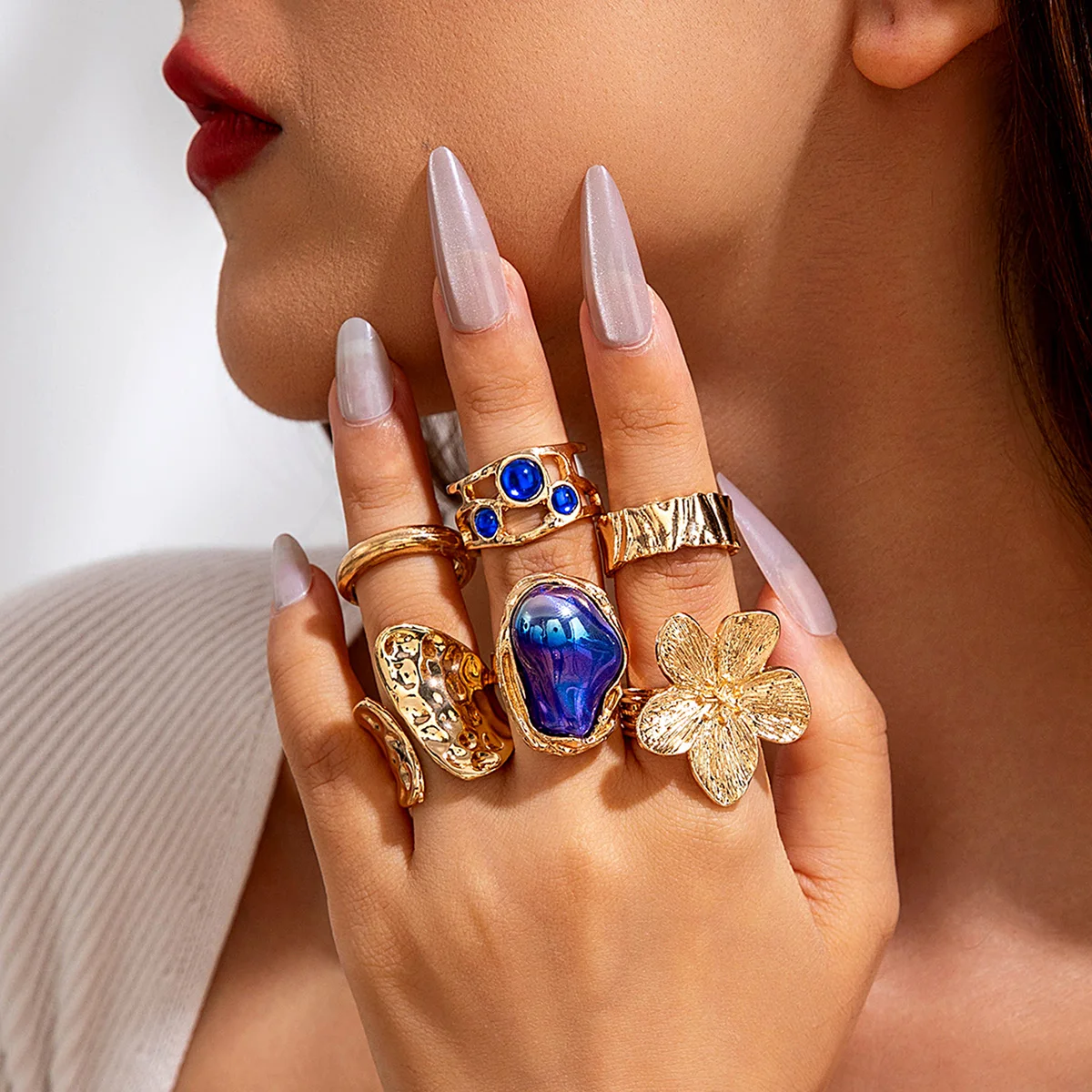 Tocona 2024 New Fashion Luxury Imitation Pearl Open Ring Sets for Women Elegant Gold Color Ring Party Jewelry Accessories - الصورة 8