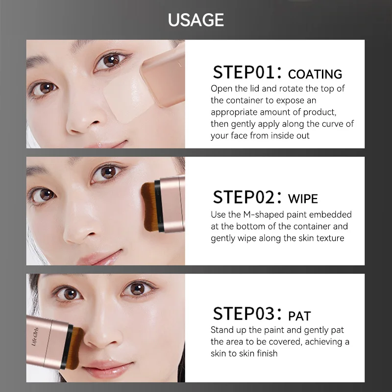 Light and Moist Hydrating Foundation, Natural-Looking, Moisturizing, Shiny, Thin and Lightweight, Double-Headed Makeup Foundation That Rotates for Easy Use, with Its Own Brush, Waterproof, Easy to Apply Makeup, and Easy for Beginners to Use. - الصورة 4