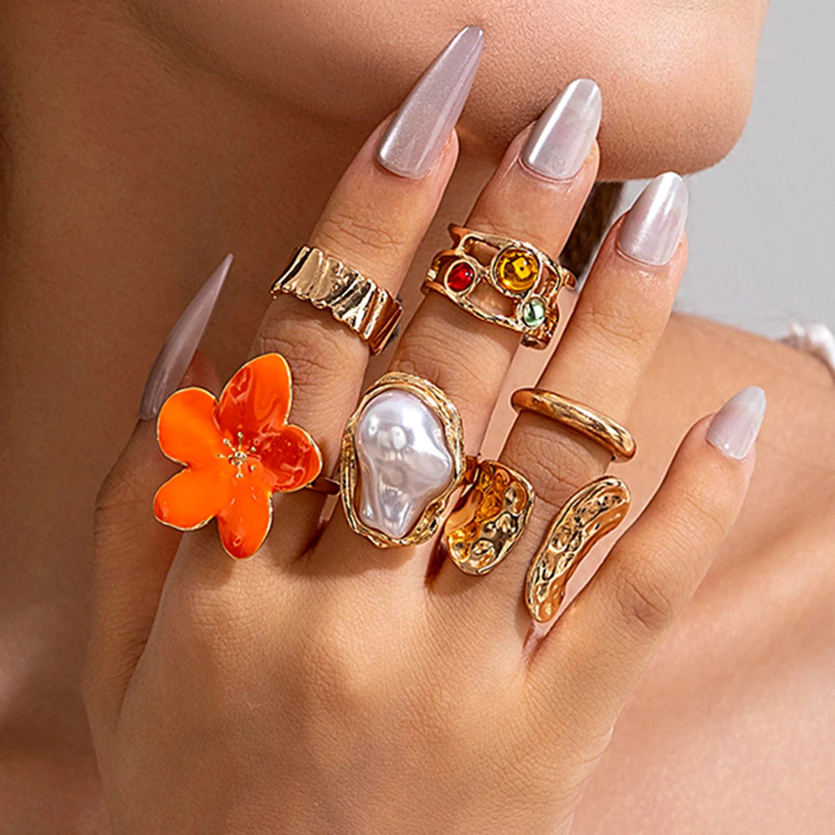 Tocona 2024 New Fashion Luxury Imitation Pearl Open Ring Sets for Women Elegant Gold Color Ring Party Jewelry Accessories - الصورة 11