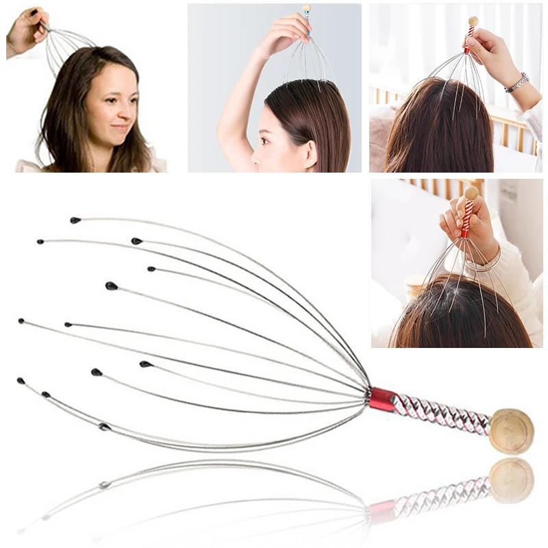 1PC Octopus Head Massager Stainless Steel Engraved Head Relaxer Brain Massage Claw Scalp Scratcher Itch Reliever Random Color - الصورة 2
