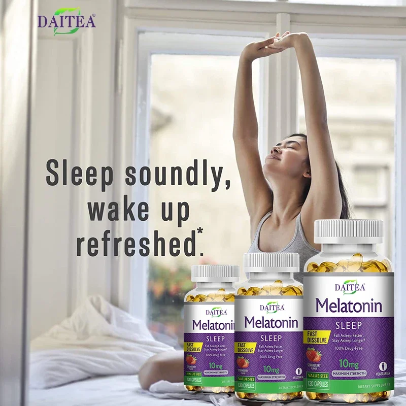Daitea Melatonin 10mg, Sleep Dietary Supplement, 120 Strawberry Flavored Capsules, Contains Melatonin - Healthy Sleep - الصورة 4