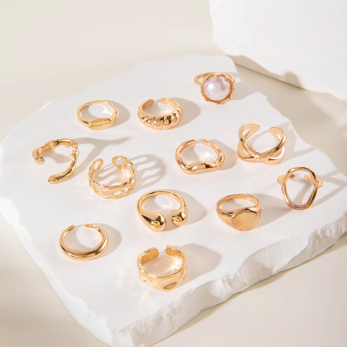 Tocona 2024 New Fashion Luxury Imitation Pearl Open Ring Sets for Women Elegant Gold Color Ring Party Jewelry Accessories - الصورة 45